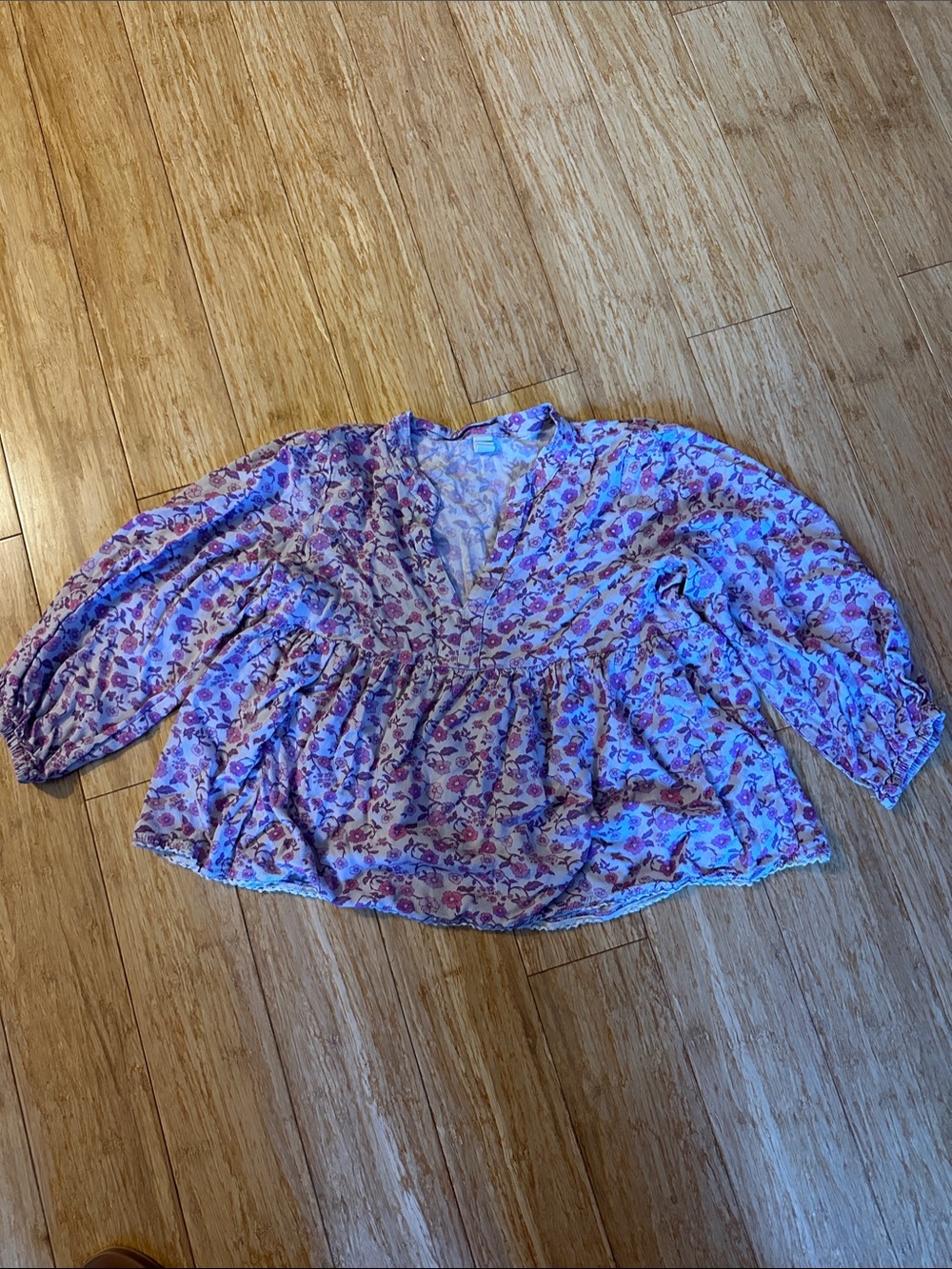Spell Lavender and Pink Floral Peasant Blouse